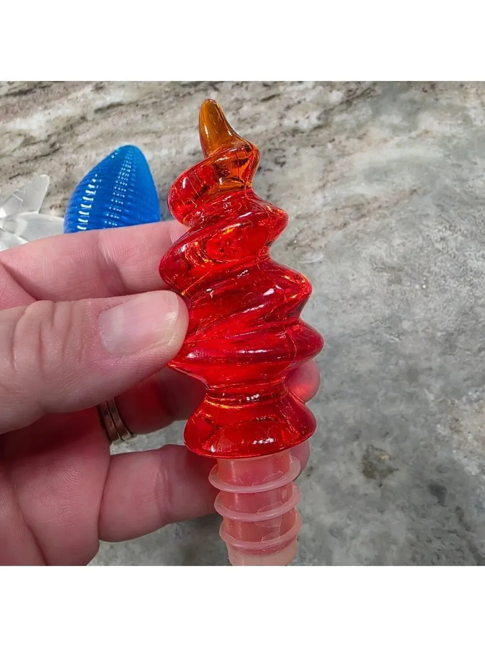 Colorful Acrylic Bottle Stopper Trio Star, Blue, & Red Spiral Set of 3 Patriotic
